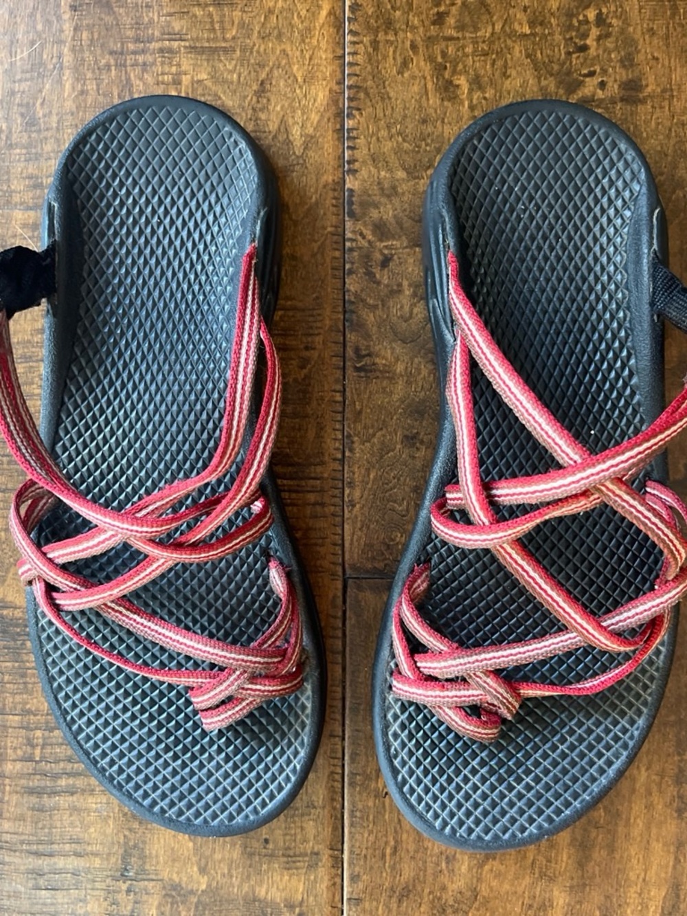 Chaco Women's ZX/2 Classic Sandals with red criss cross straps and toe loops